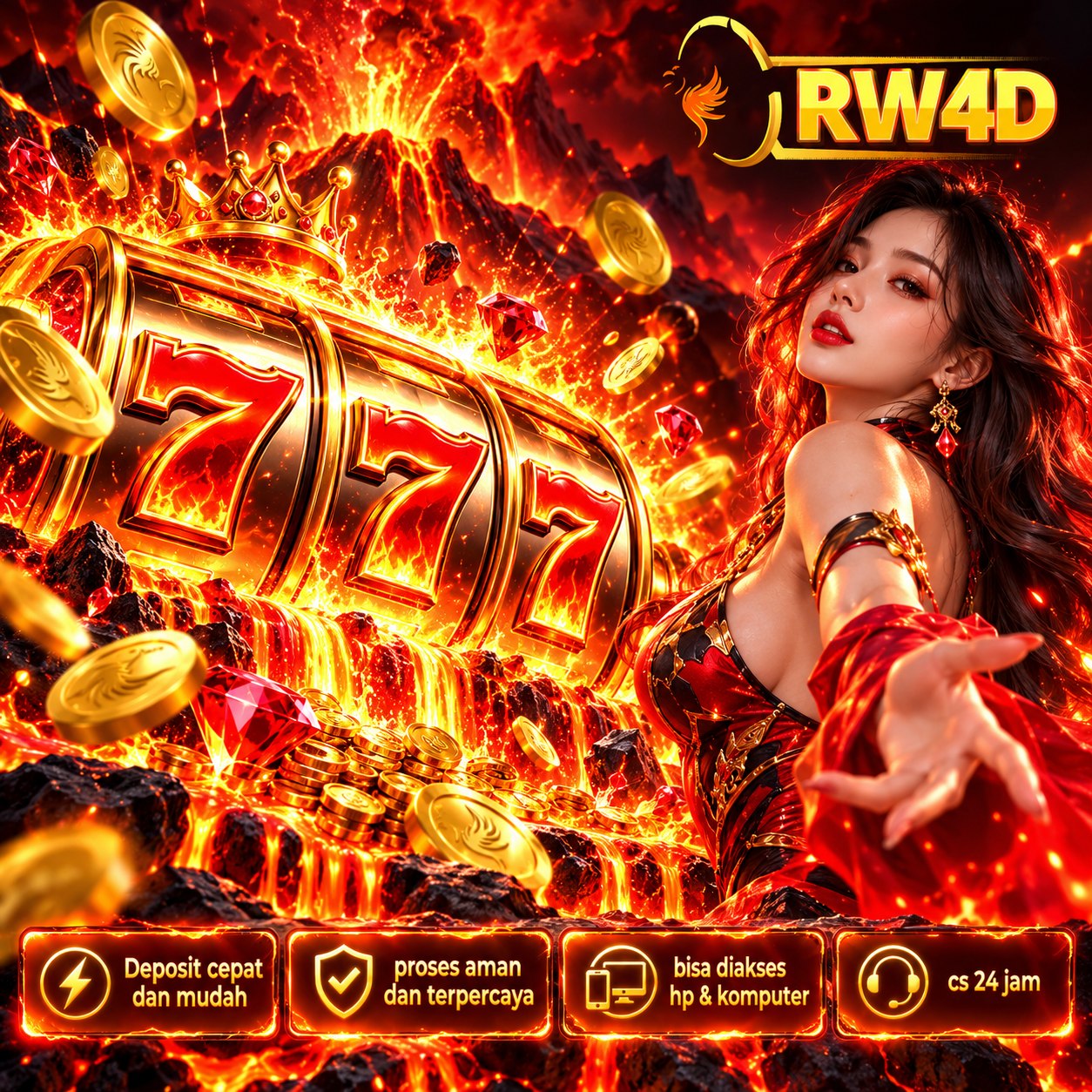 Poster RW4D: ilustrasi karakter berlatar api